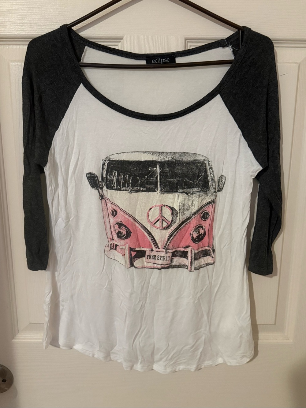 Eclipse White & Charcoal Raglan Tee with Pink Van Graphic